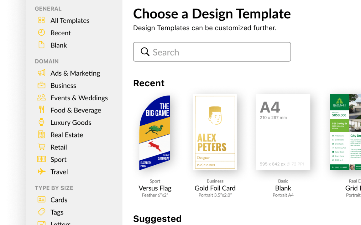 Choose a Design Template in Dimensional Designer