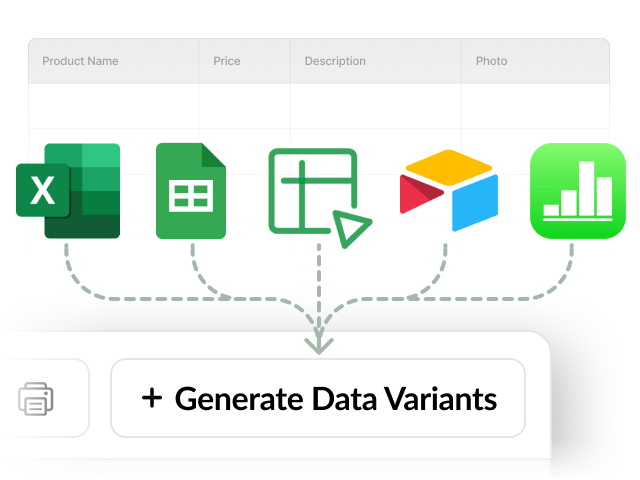 Import into Dimensional Designer from various spreadsheet programs, including Excel, Google Sheets, Numbers, Open Sheets, and more.